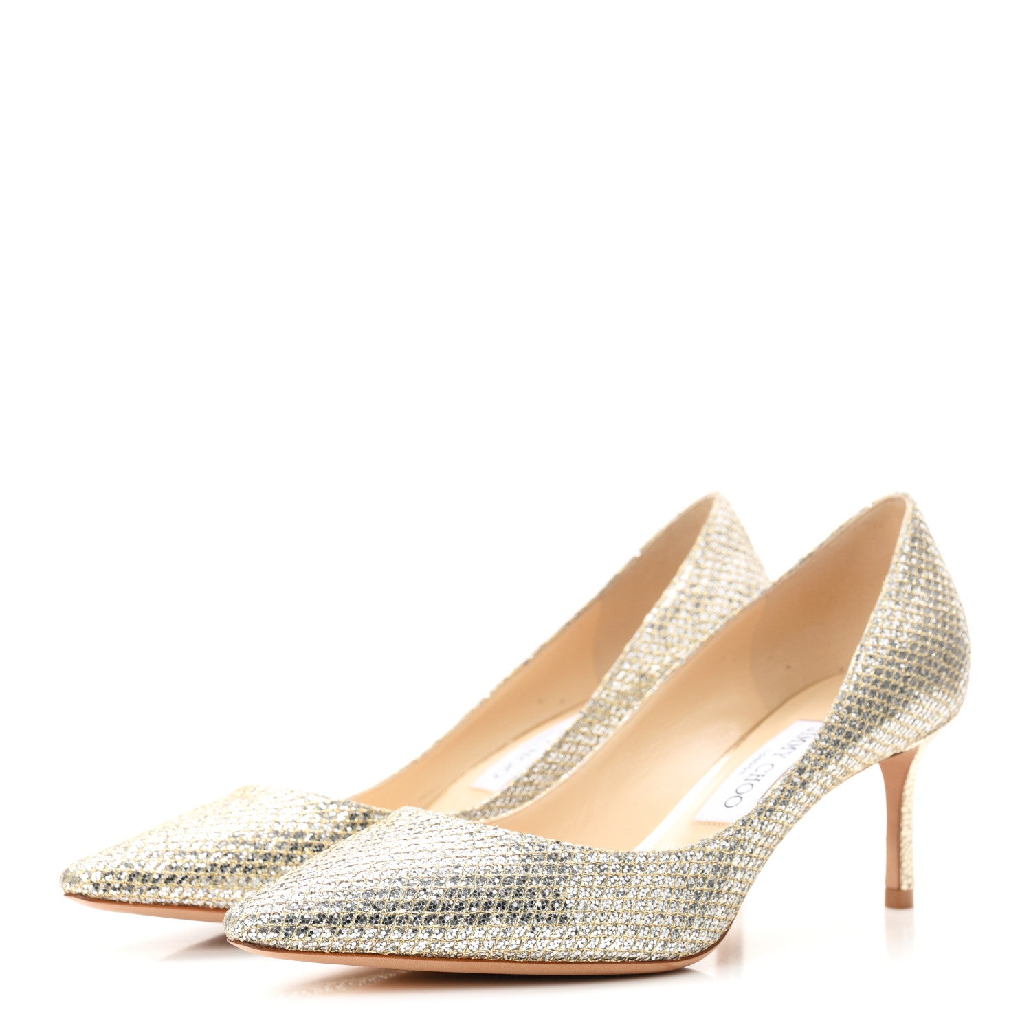 Jimmy Choo Lame Glitter Pointy Toe Romy 60 Pumps 39 Champagne 4 of 9