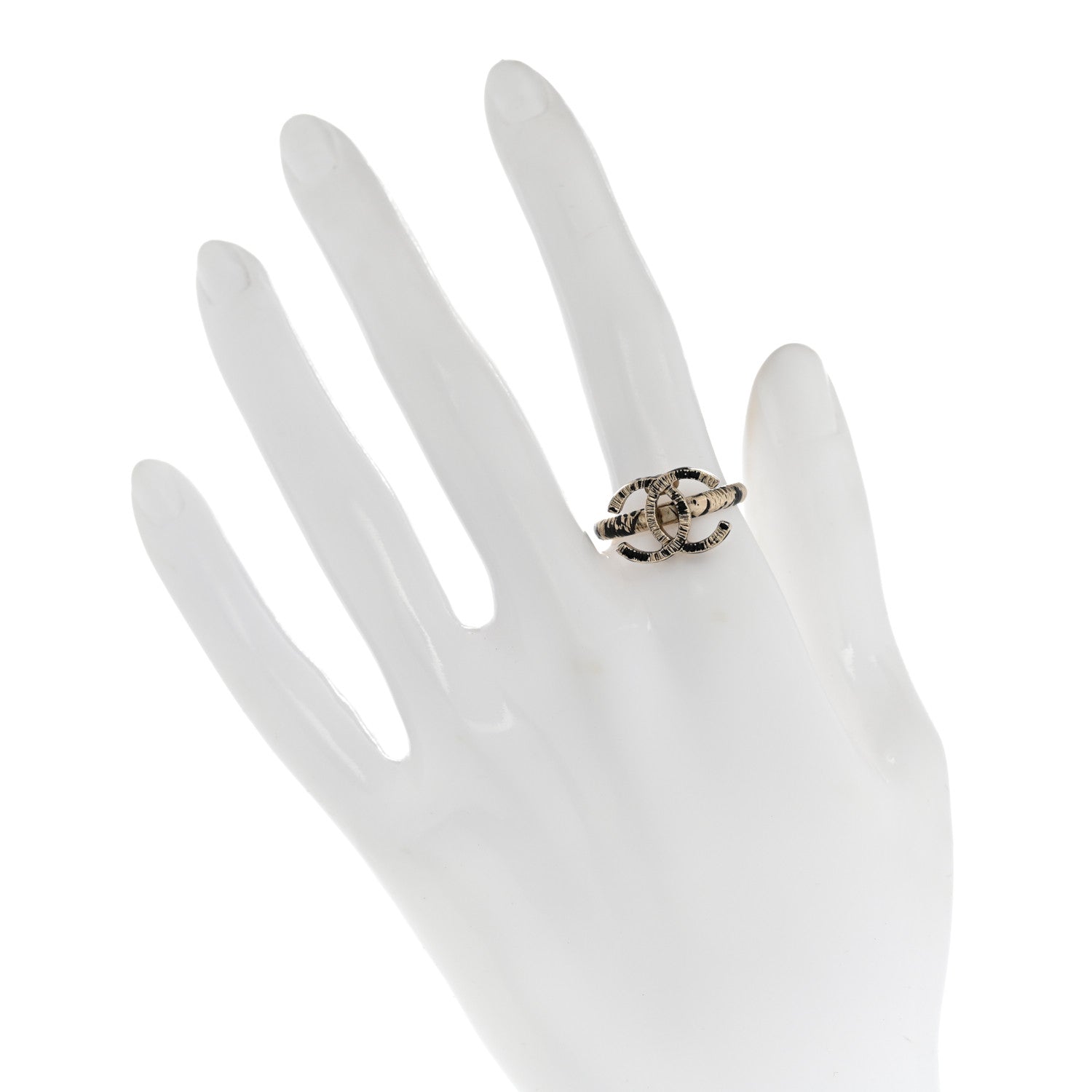 Chanel Matte Jackson Pollock Splattered Paint CC Ring 54/7 Gold Black 2 of 5