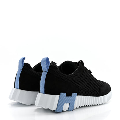 Hermes Air Mesh Suede Goatskin Bouncing Sneakers 37 Black Blue 4 of 8