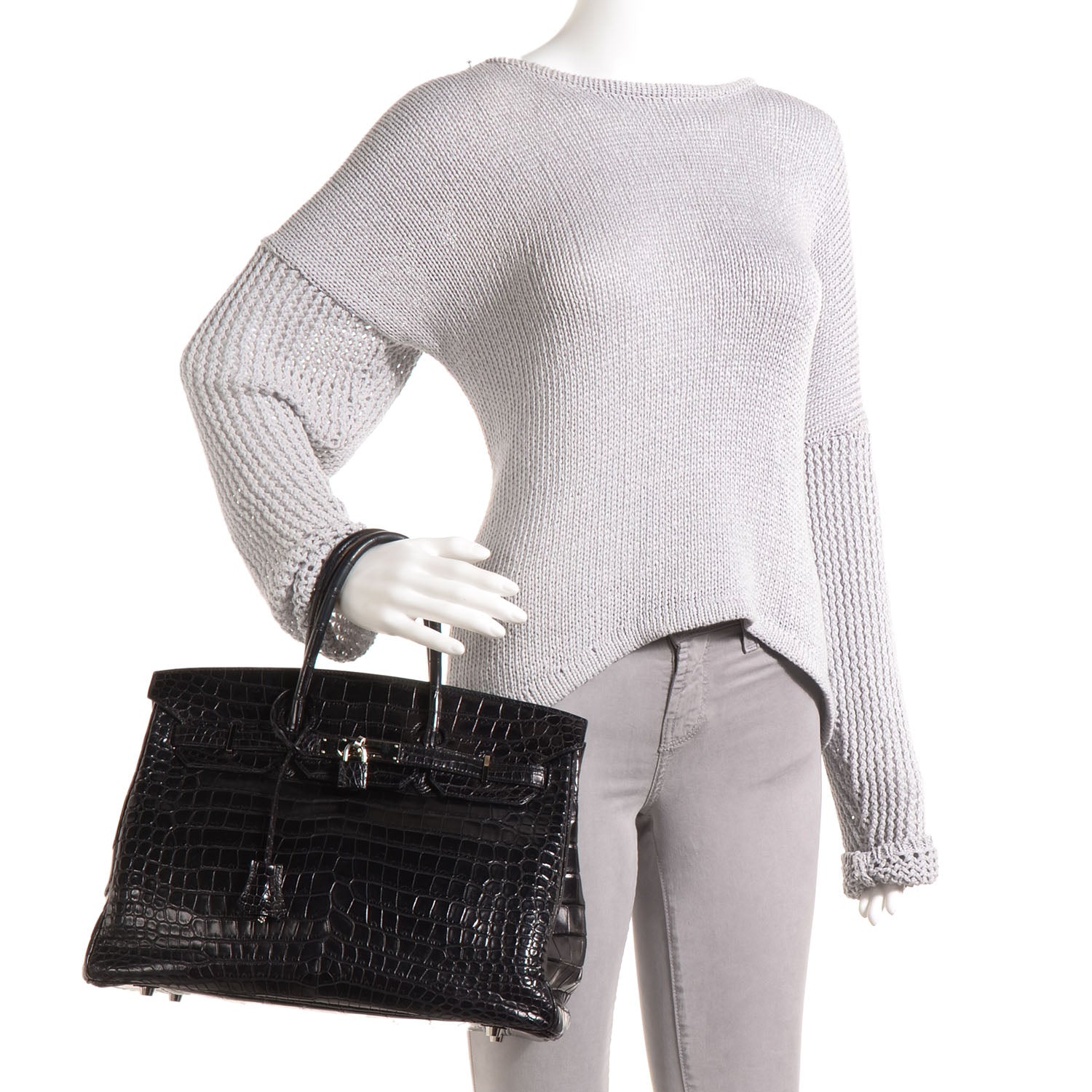 Hermes Matte Porosus Crocodile Birkin 35 Black 2 of 10