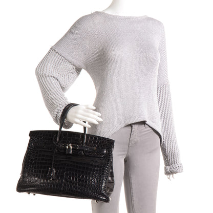 Hermes Matte Porosus Crocodile Birkin 35 Black 2 of 10