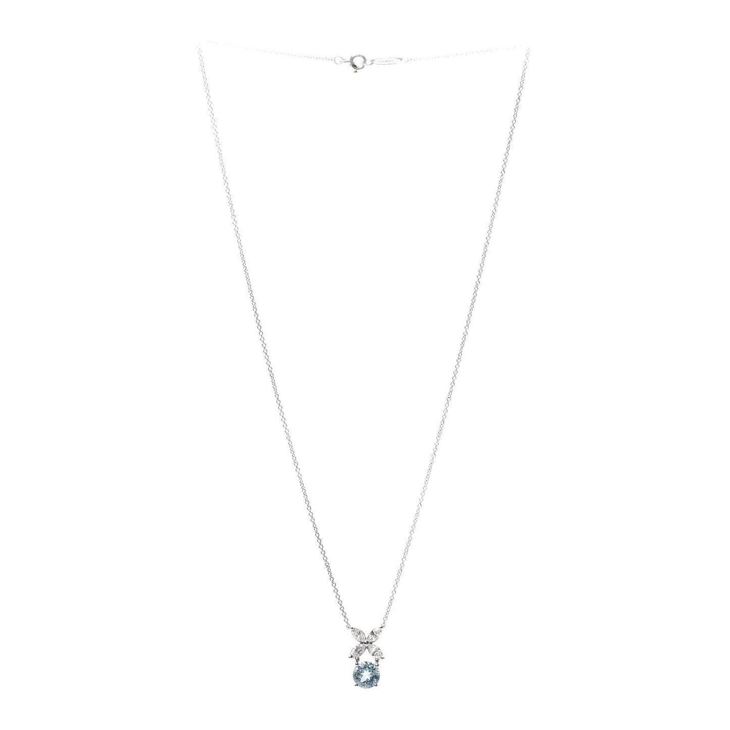 Platinum Diamond Aquamarine Victoria Pendant Necklace