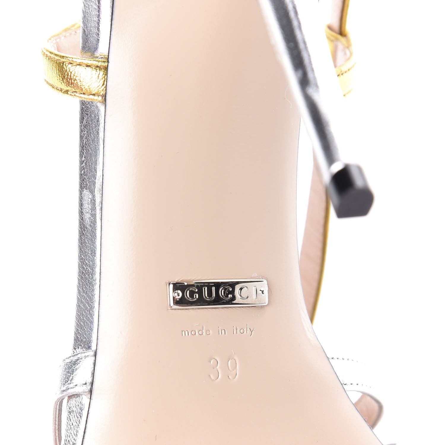 Gucci Metallic Nappa Crystal Zephyra Slingback High Heel Sandals 39 Silver Gold 6 of 7