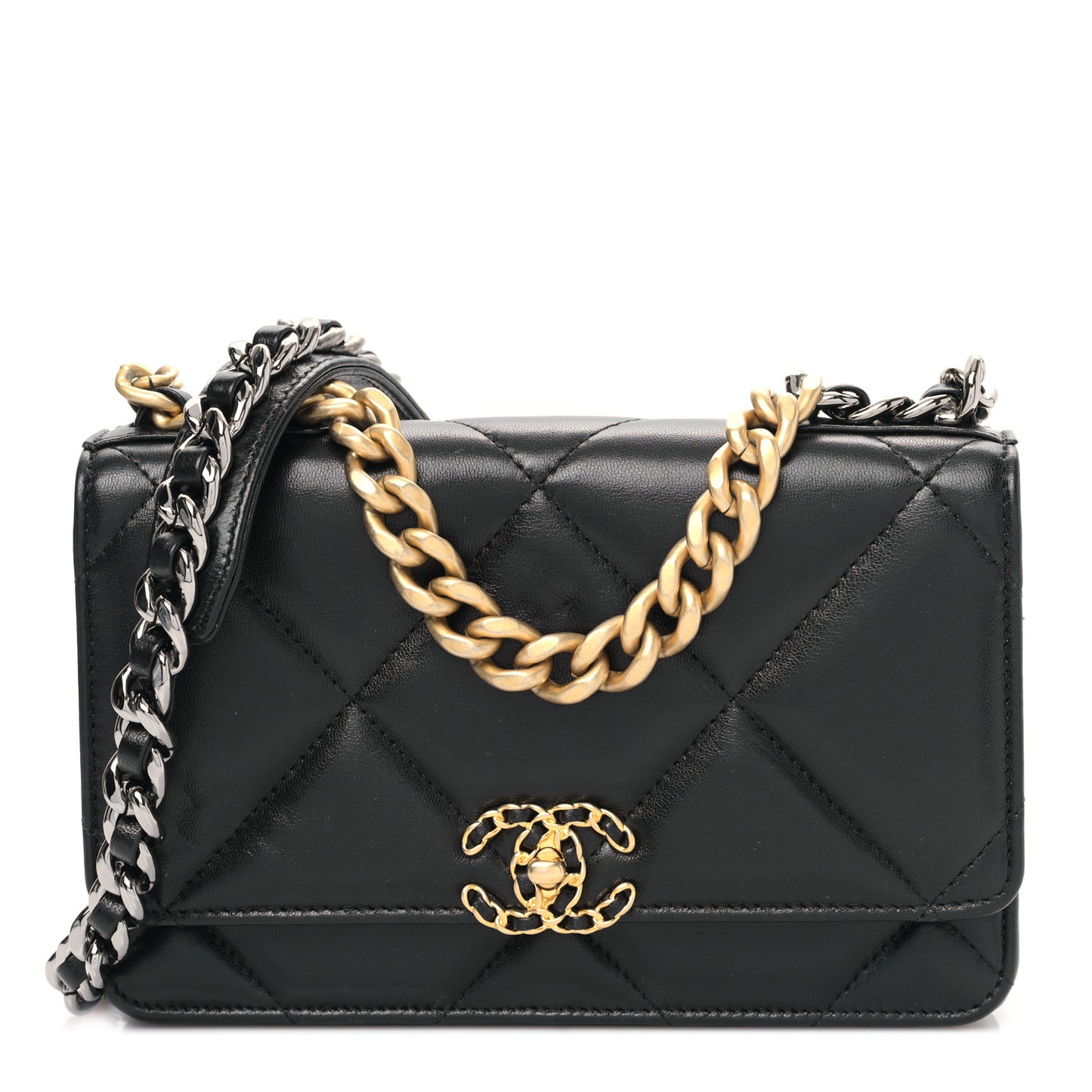 Lambskin Quilted Chanel 19 Wallet On Chain WOC Black