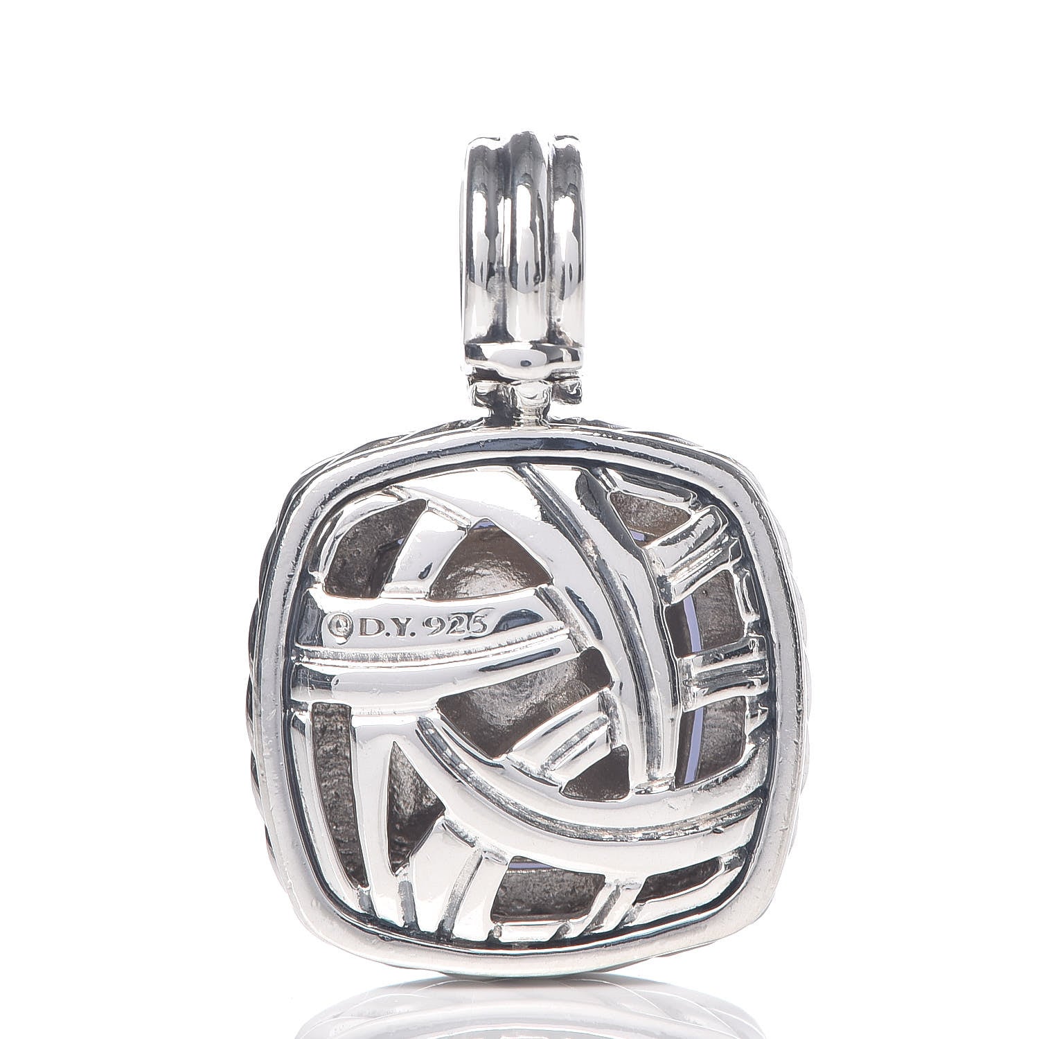 David Yurman Sterling Silver Diamond Lavender Moon Quartz 14mm Albion Enhancer Pendant 3 of 5