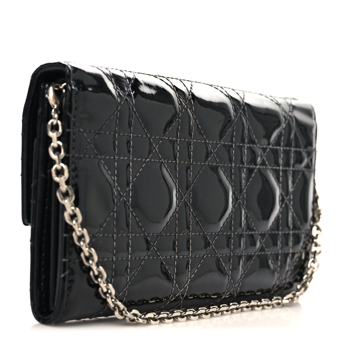 Patent Cannage Lady Dior Rendezvous Wallet On Chain Black