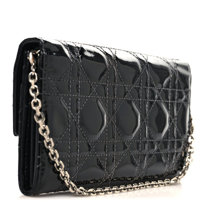 Christian Dior Patent Cannage Lady Dior Rendezvous Wallet On Chain Black 2 of 9