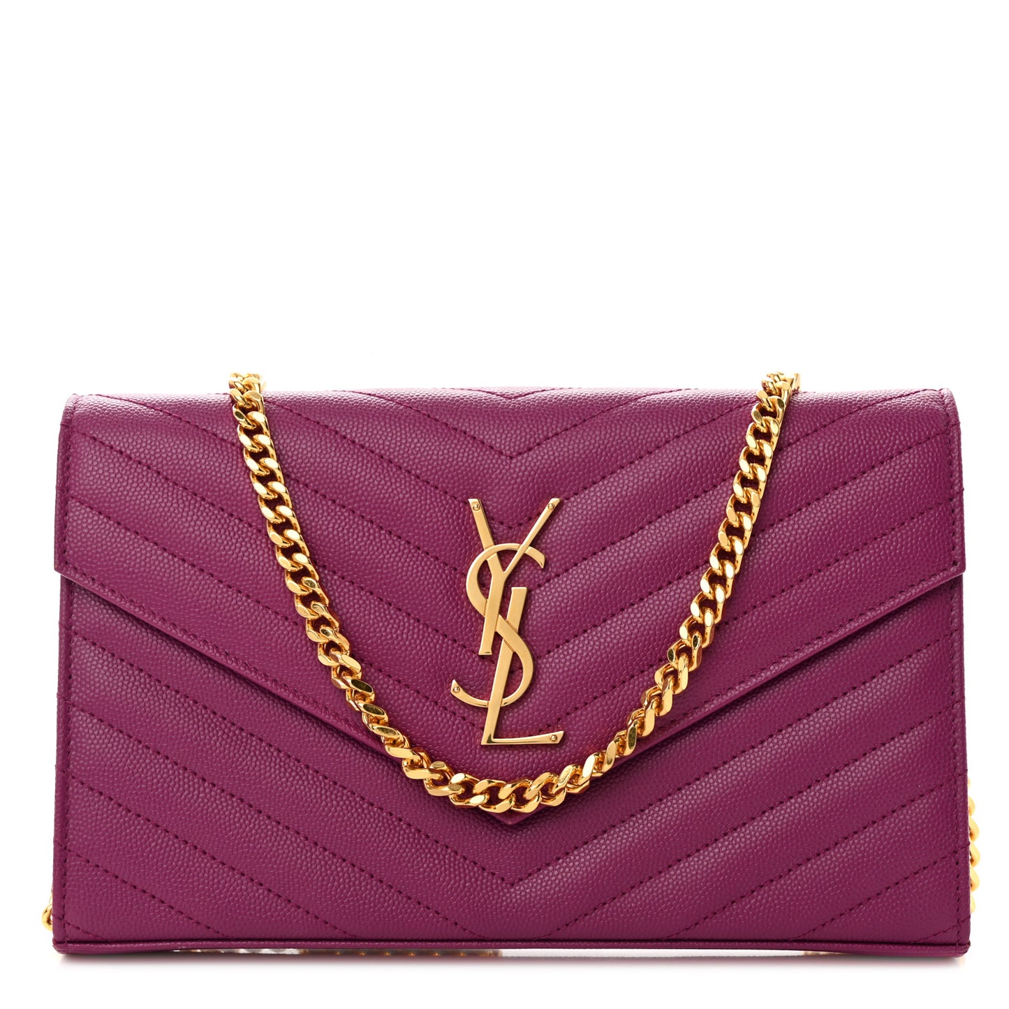 Grain De Poudre Matelasse Chevron Monogram Chain Wallet Dark Grape