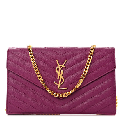 Saint Laurent Grain De Poudre Matelasse Chevron Monogram Chain Wallet Dark Grape 1 of 13
