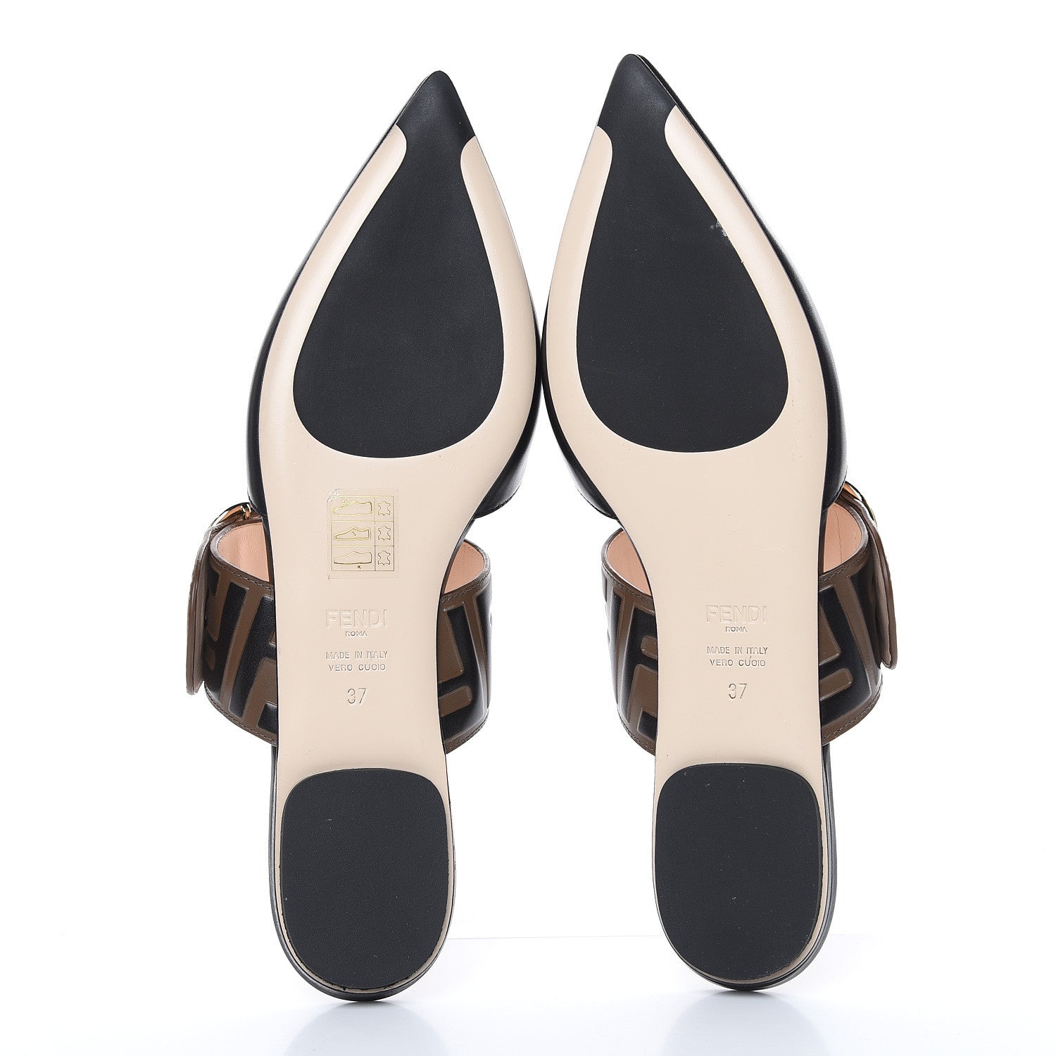 Fendi Vitello FF Embossed Buckle Flat Mules 37 Maya Black 5 of 8