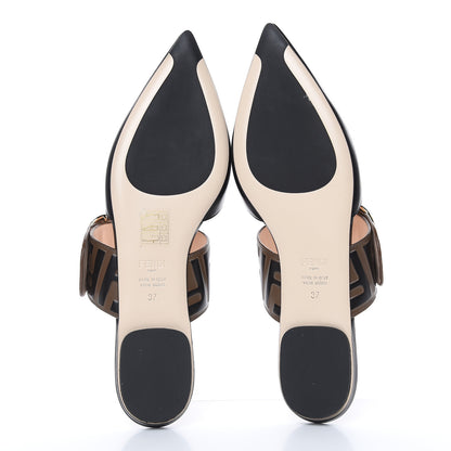 Fendi Vitello FF Embossed Buckle Flat Mules 37 Maya Black 5 of 8
