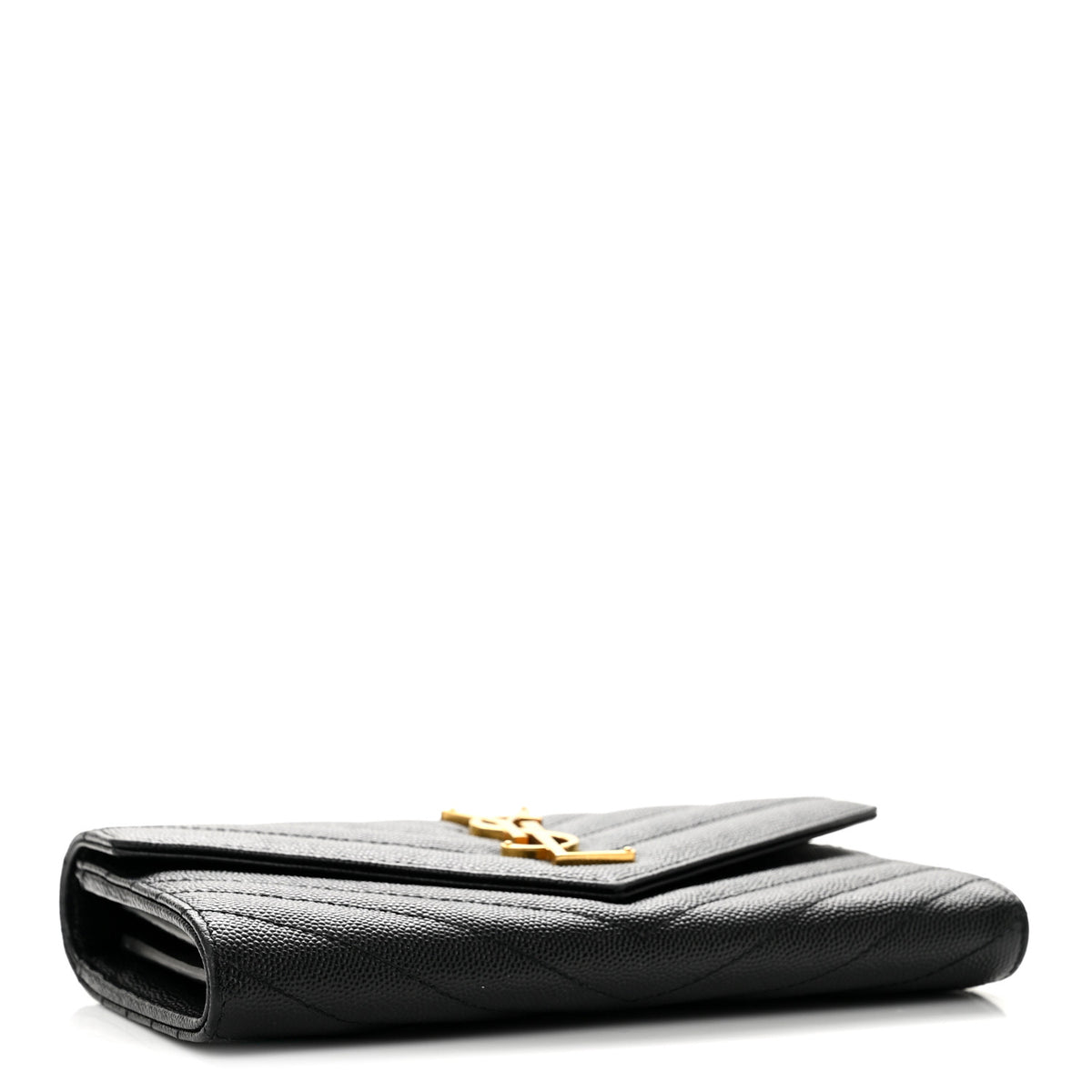 Saint Laurent Grain De Poudre Matelasse Chevron Monogram Flap Wallet Black 4 of 11