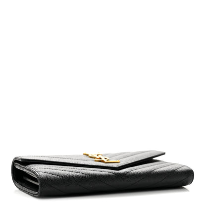 Saint Laurent Grain De Poudre Matelasse Chevron Monogram Flap Wallet Black 4 of 11