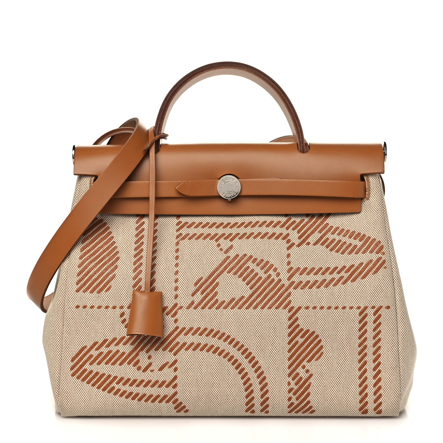 Hermes Vache Hunter Toile H Brides de Gala Herbag Zip Retourne 31 PM Natural 1 of 15