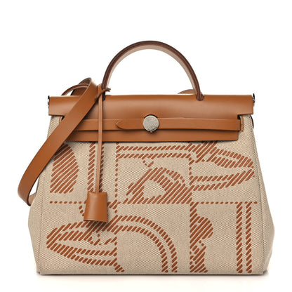 Hermes Vache Hunter Toile H Brides de Gala Herbag Zip Retourne 31 PM Natural 1 of 15