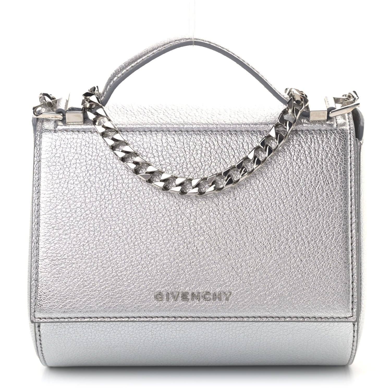 Givenchy Metallic Calfskin Mini Pandora Box Chain Crossbody Bag Silver 1 of 7