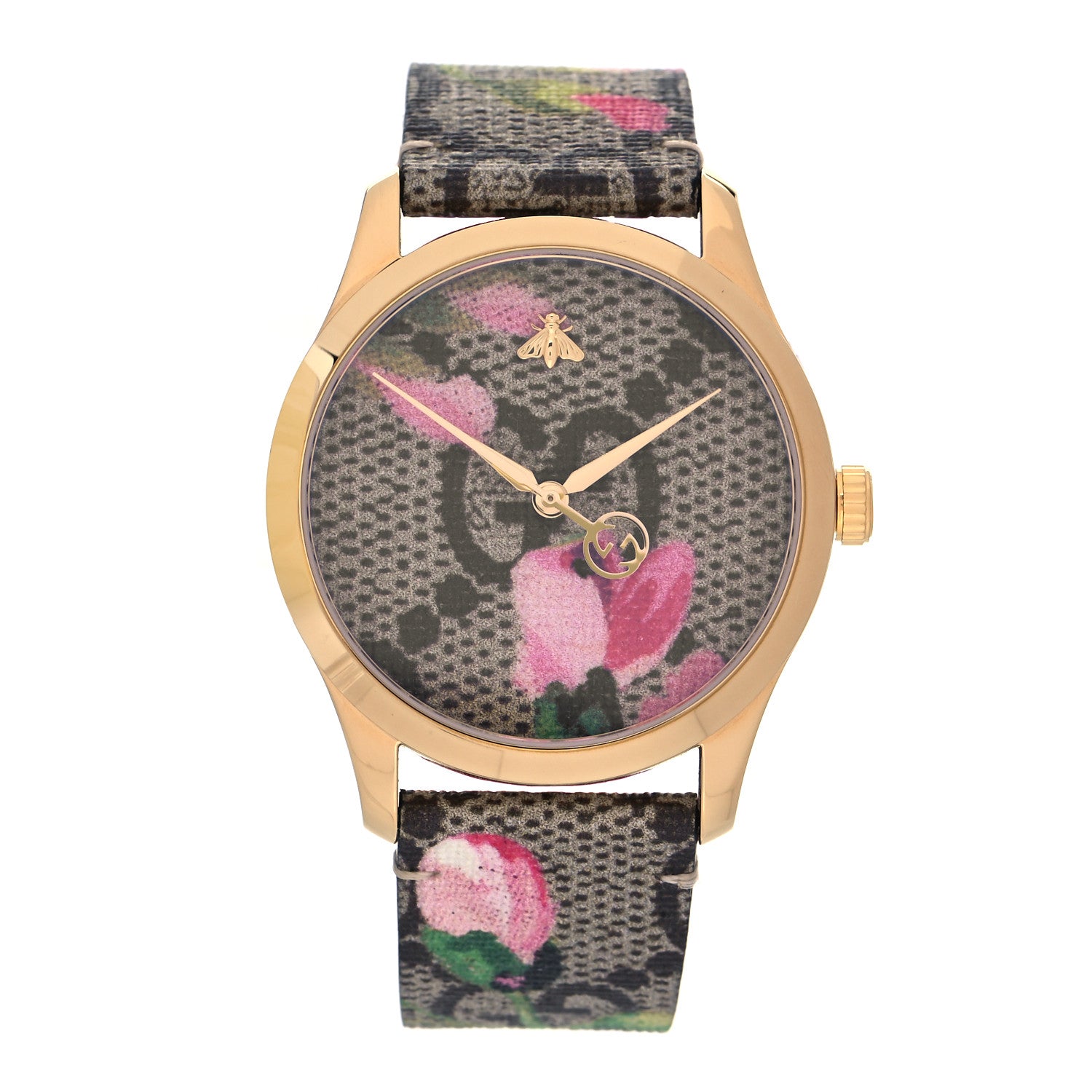 Gucci Stainless Steel Canvas 38mm G-Timeless Supreme GG Blooms Quartz Watch Brown 1 of 5
