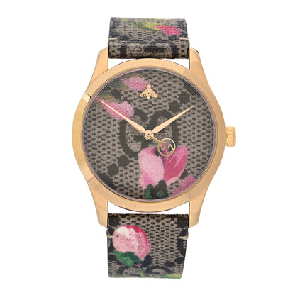 Gucci Stainless Steel Canvas 38mm G-Timeless Supreme GG Blooms Quartz Watch Brown 1 of 5