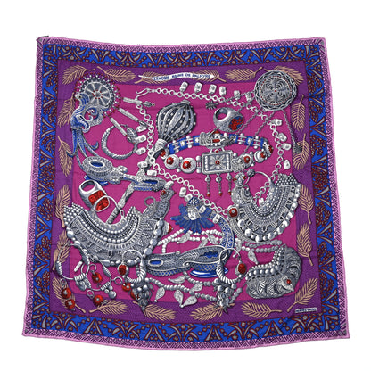 Hermes Cashmere Silk Zenobie Reine de Palmyre Shawl 140 Fuchsia Gris Acier Violet 1 of 4