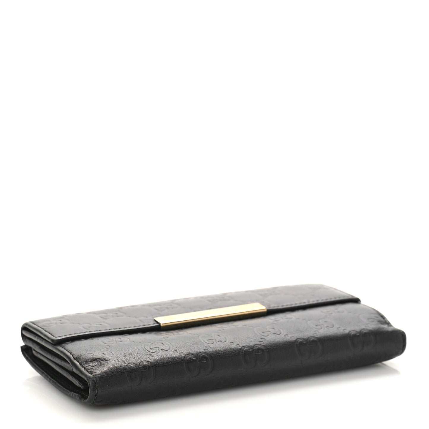 Guccissima Margaux Calfskin Metal Bar Continental Flap Wallet Black