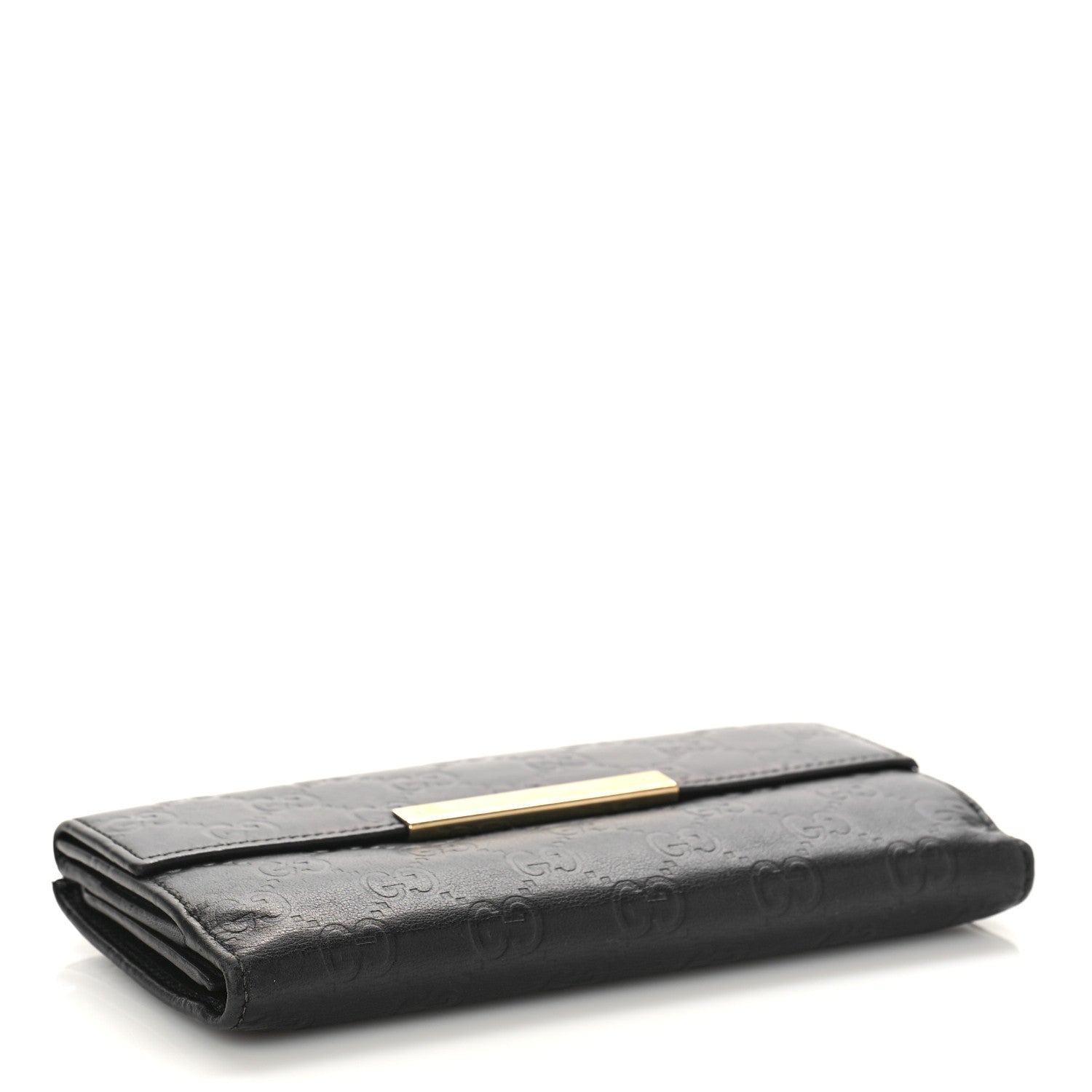 Gucci Guccissima Margaux Calfskin Metal Bar Continental Flap Wallet Black 4 of 13