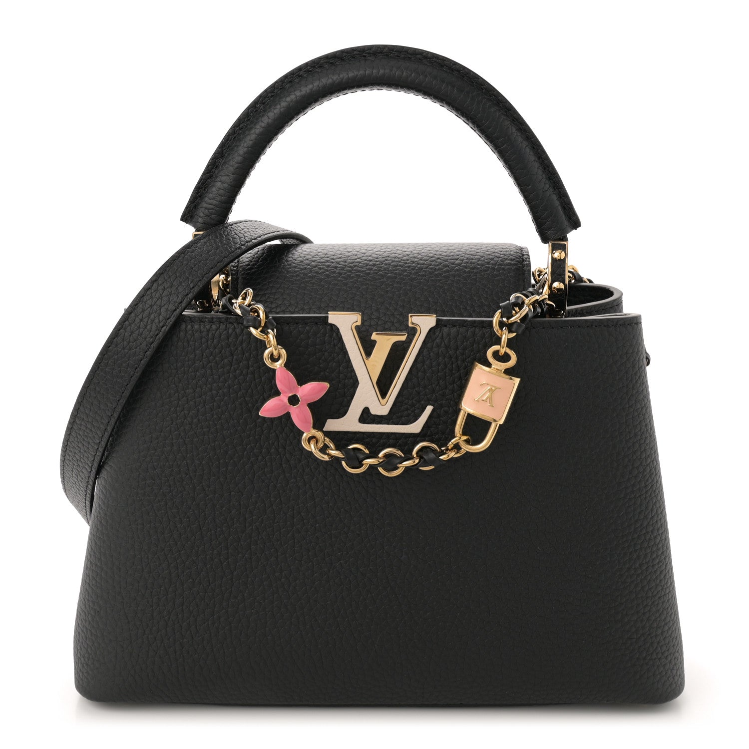 Louis Vuitton Taurillon Enamel Flower Padlock Chain Capucines BB Black 1 of 12
