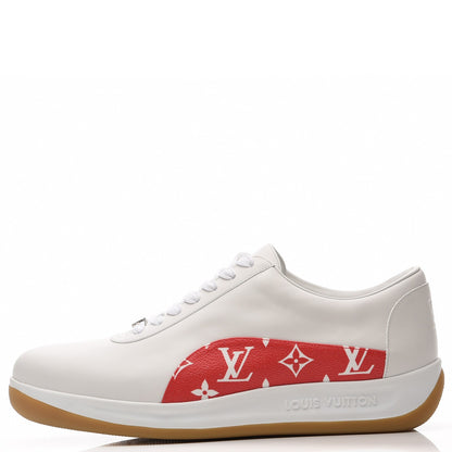 Louis Vuitton X SUPREME Calfskin Monogram Sneakers 9 White Red 1 of 12