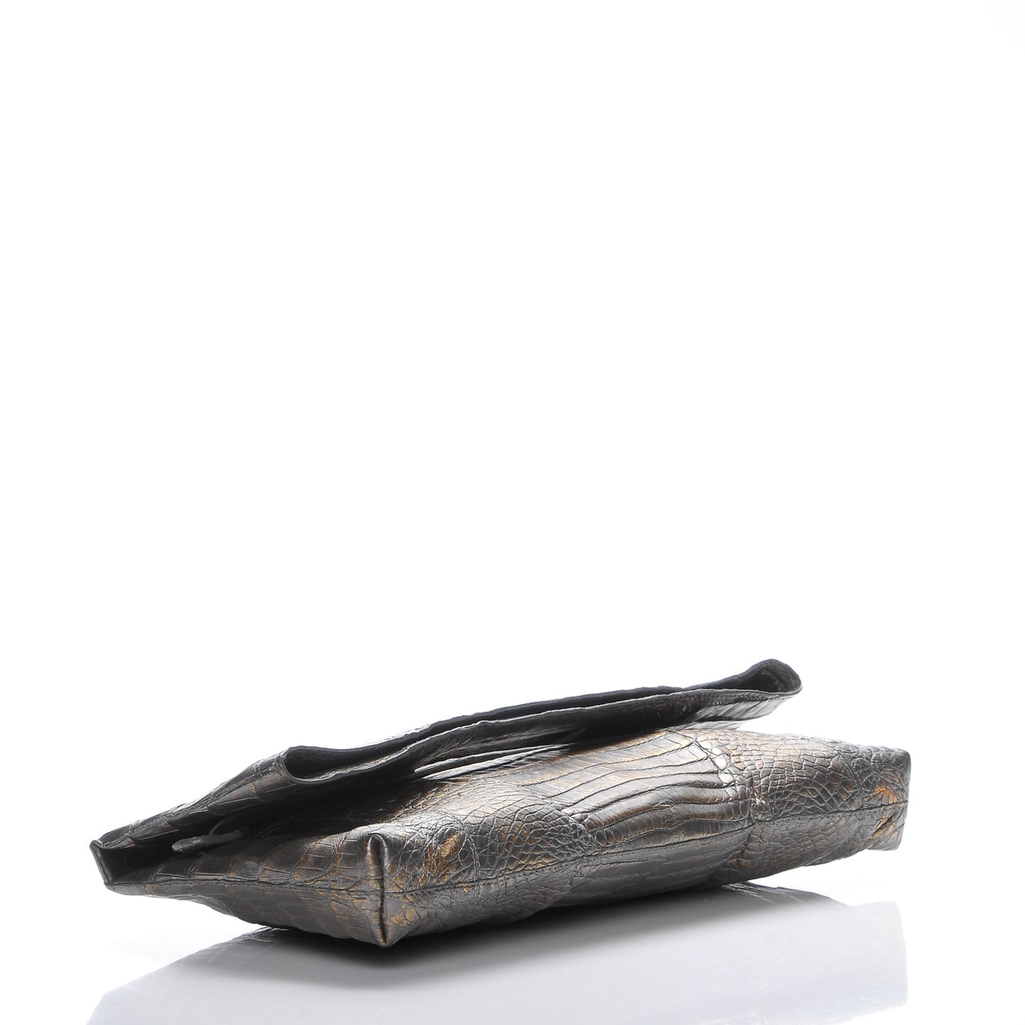 Metallic Crocodile Convertible Clutch Silver