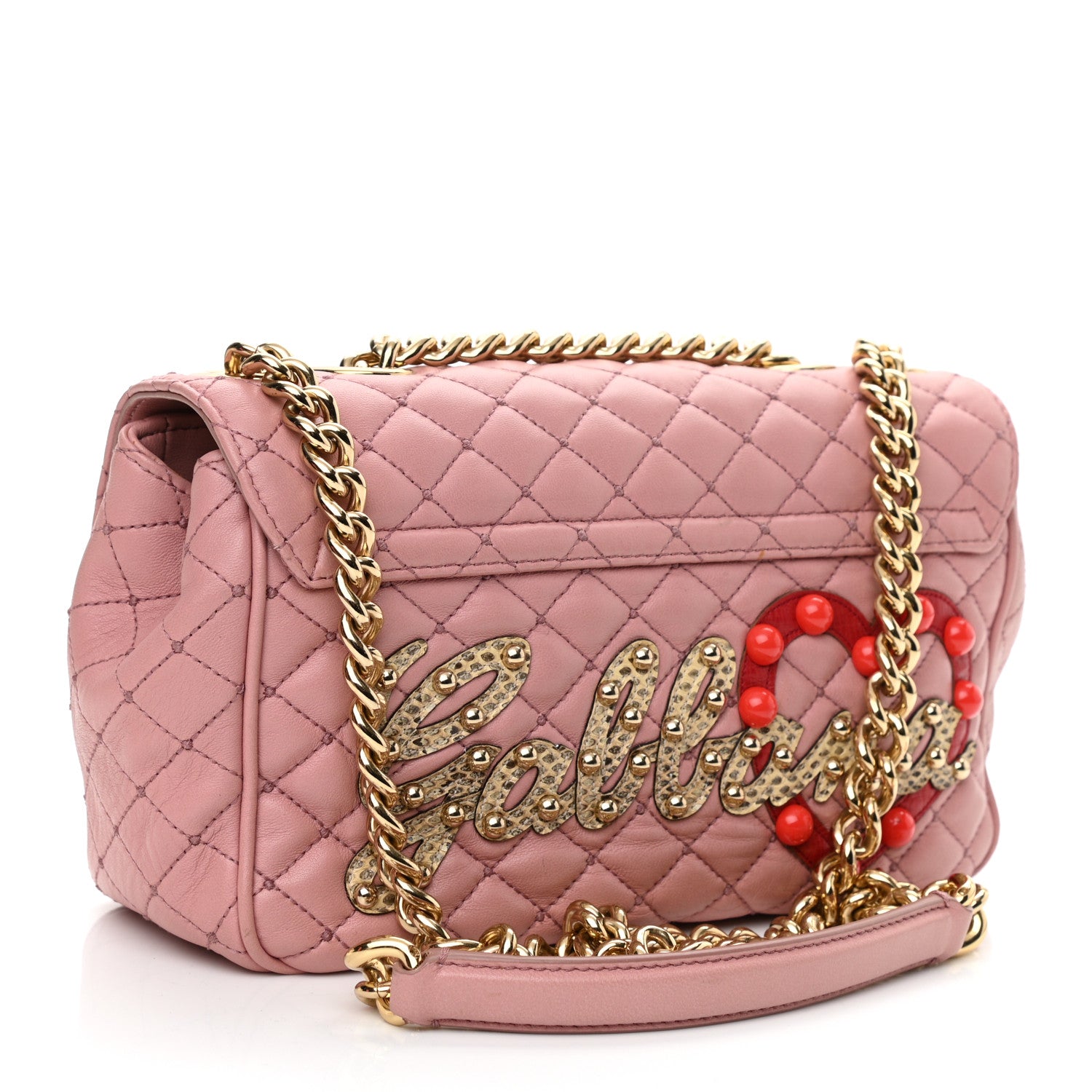 Dolce & Gabbana Lambskin Watersnake Embellished Lucia Shoulder Bag Rosa 3 of 9