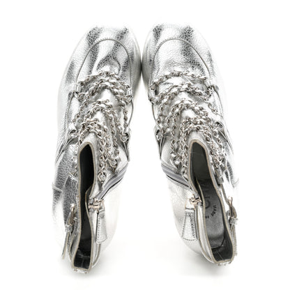 Chanel Metallic Crackled Calfskin Chain CC Short Boots 38.5 Silver 2 of 8