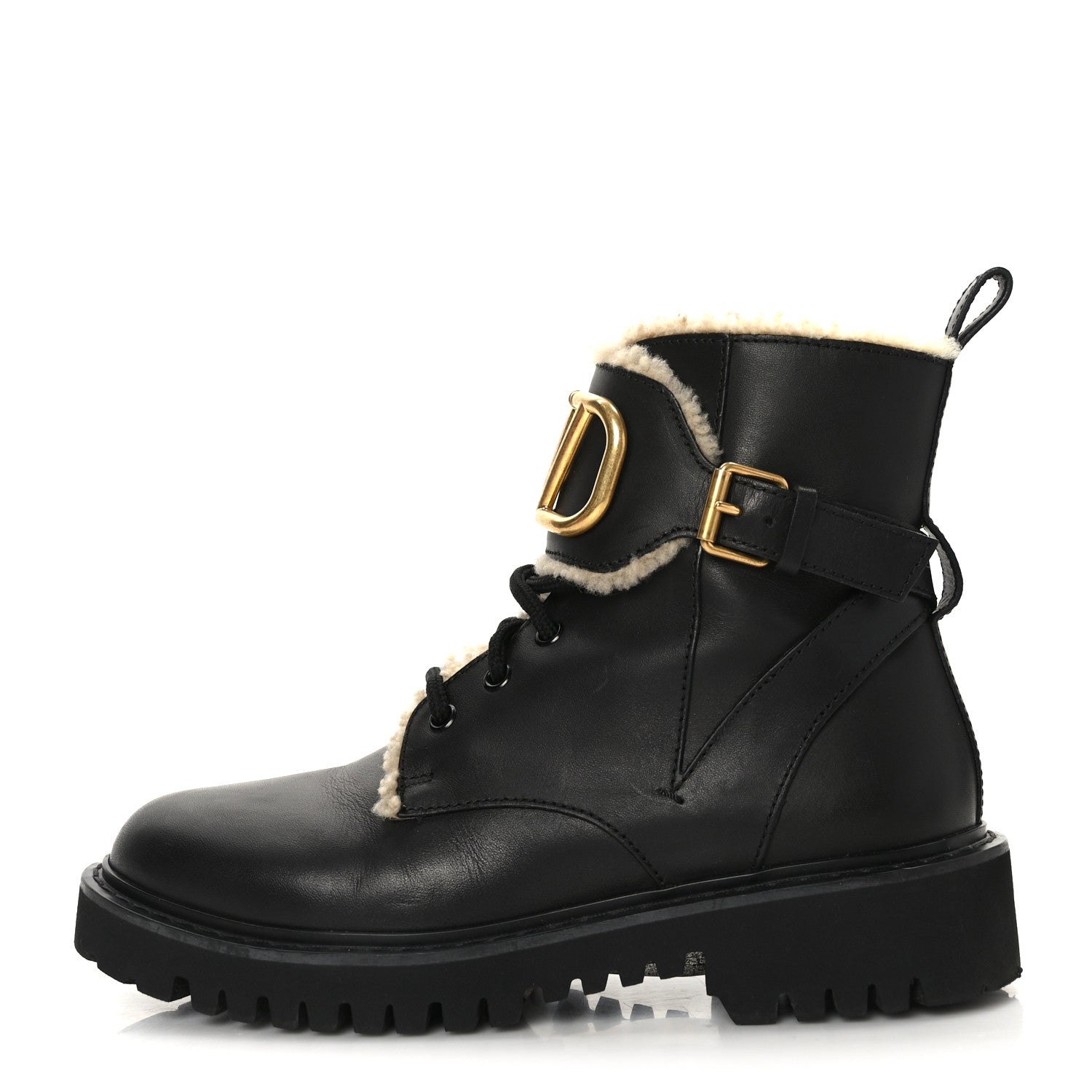 Valentino Garavani Calfskin Shearling Womens VLOGO 35mm Combat Boots 37.5 Black 1 of 7
