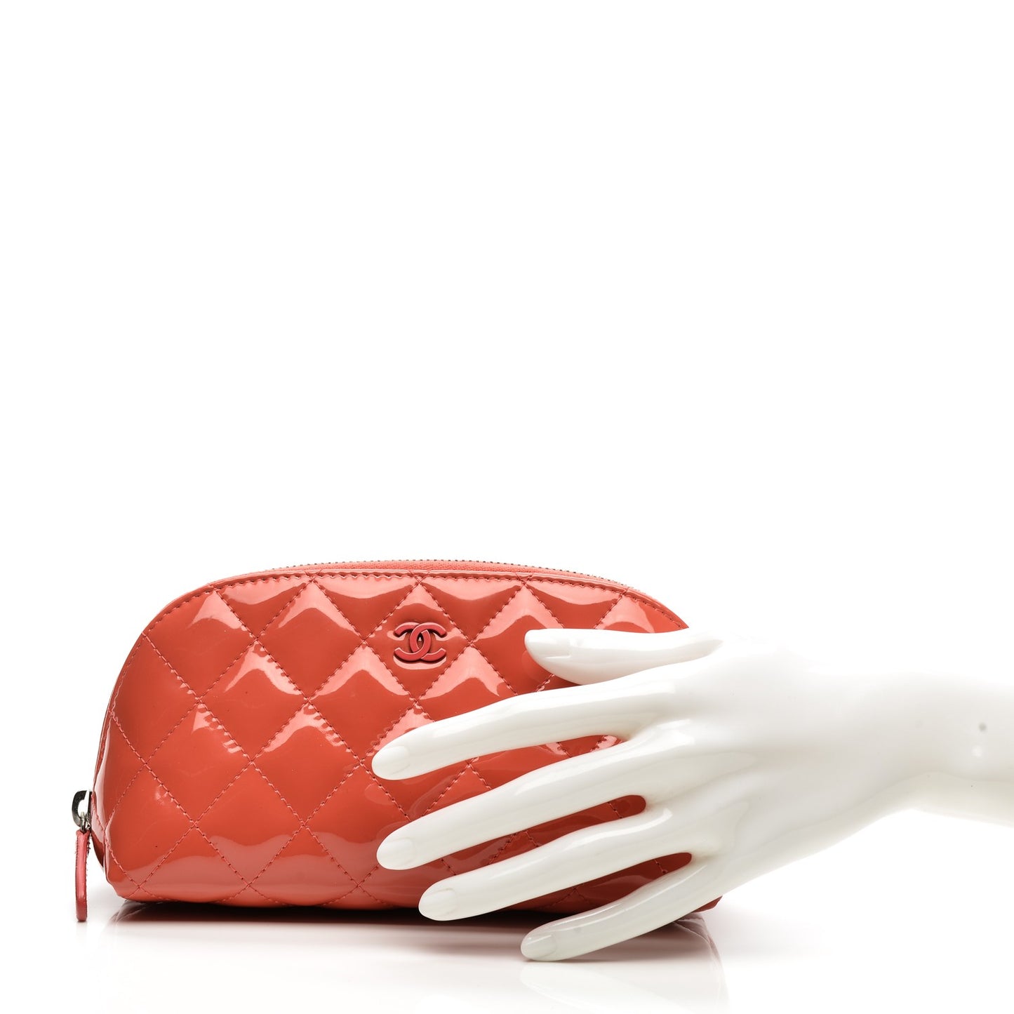 Patent Quilted Cosmetic Case Coral
