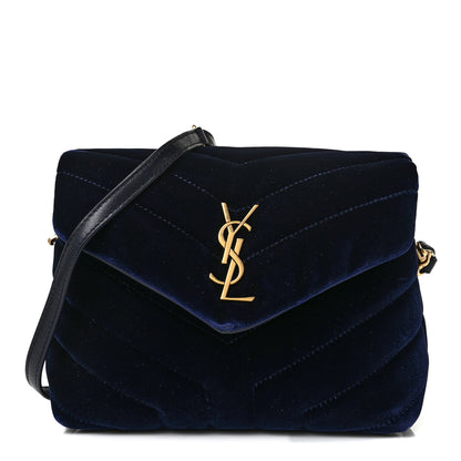 Saint Laurent Velvet Y Quilted Monogram Toy Loulou Crossbody Bag Navy 1 of 8