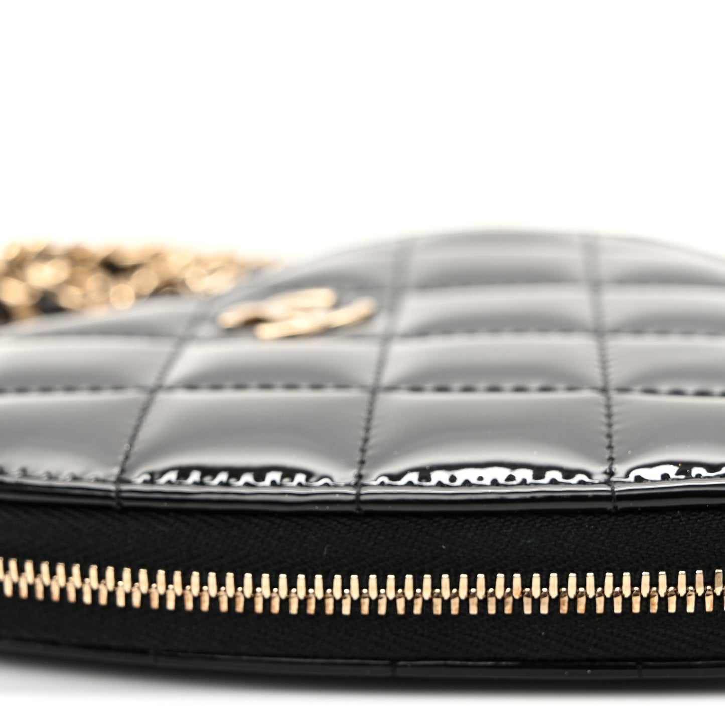 Patent Calfskin Resin Quilted CC Heart Clutch With Chain Black