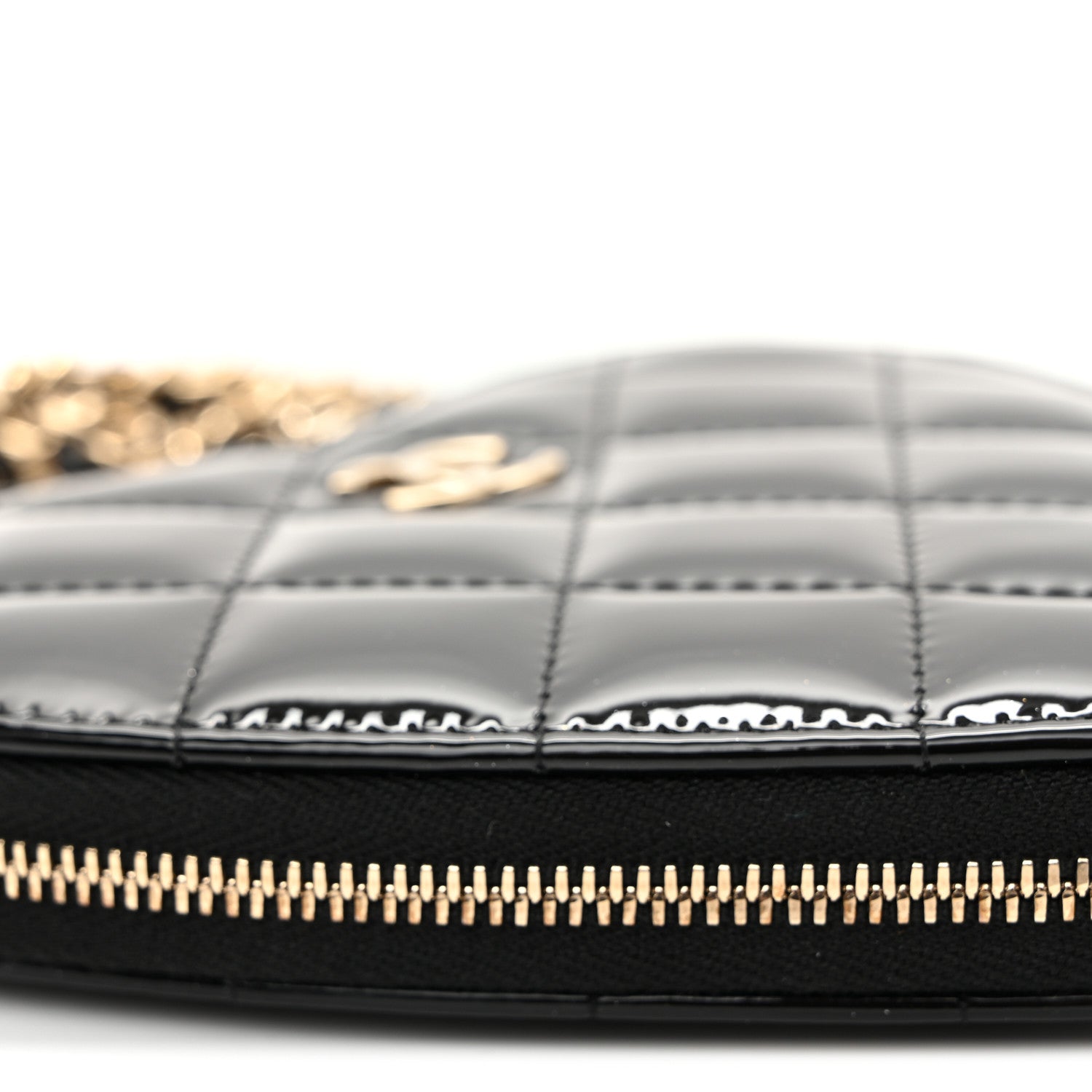 Chanel Patent Calfskin Resin Quilted CC Heart Clutch With Chain Black 12 of 15