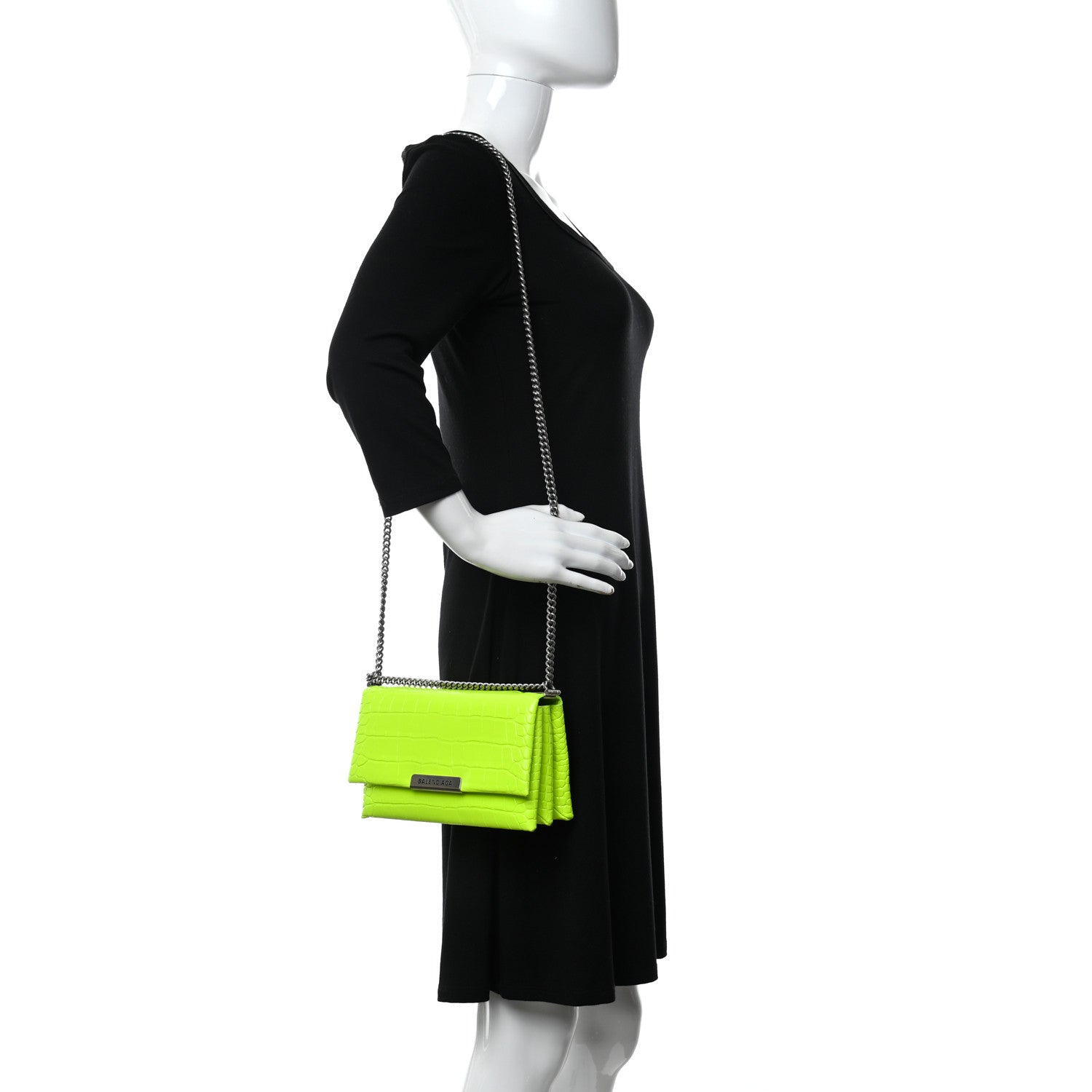 Balenciaga Shiny Extra Supple Calfskin Crocodile Embossed Small Triplet Bag Fluo Yellow 2 of 10