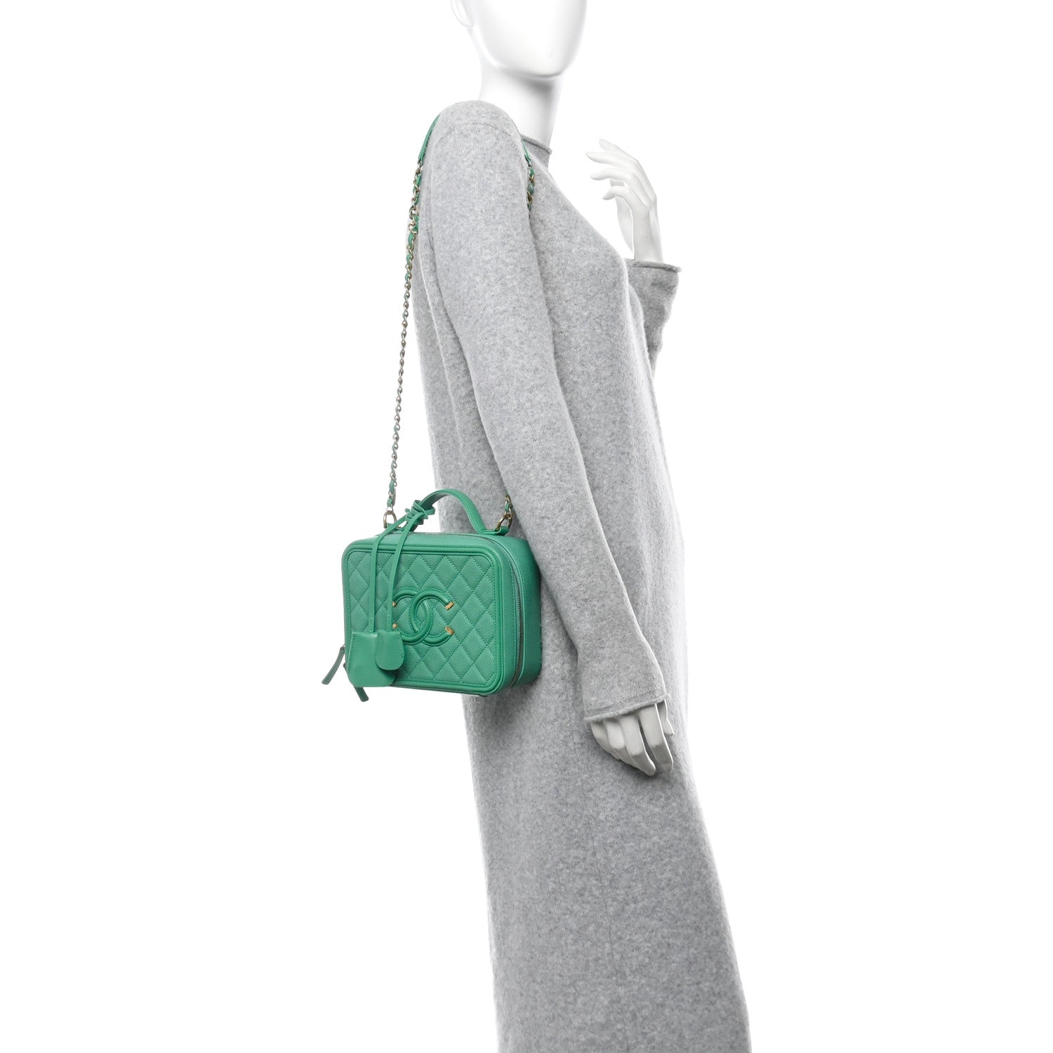 Chanel Caviar Quilted Medium CC Filigree Vanity Case Green 2 of 11