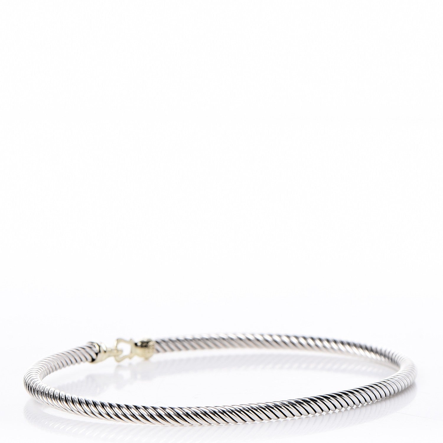 David Yurman Sterling Silver 18K Yellow Gold 3mm Cable Buckle Bracelet 3 of 4