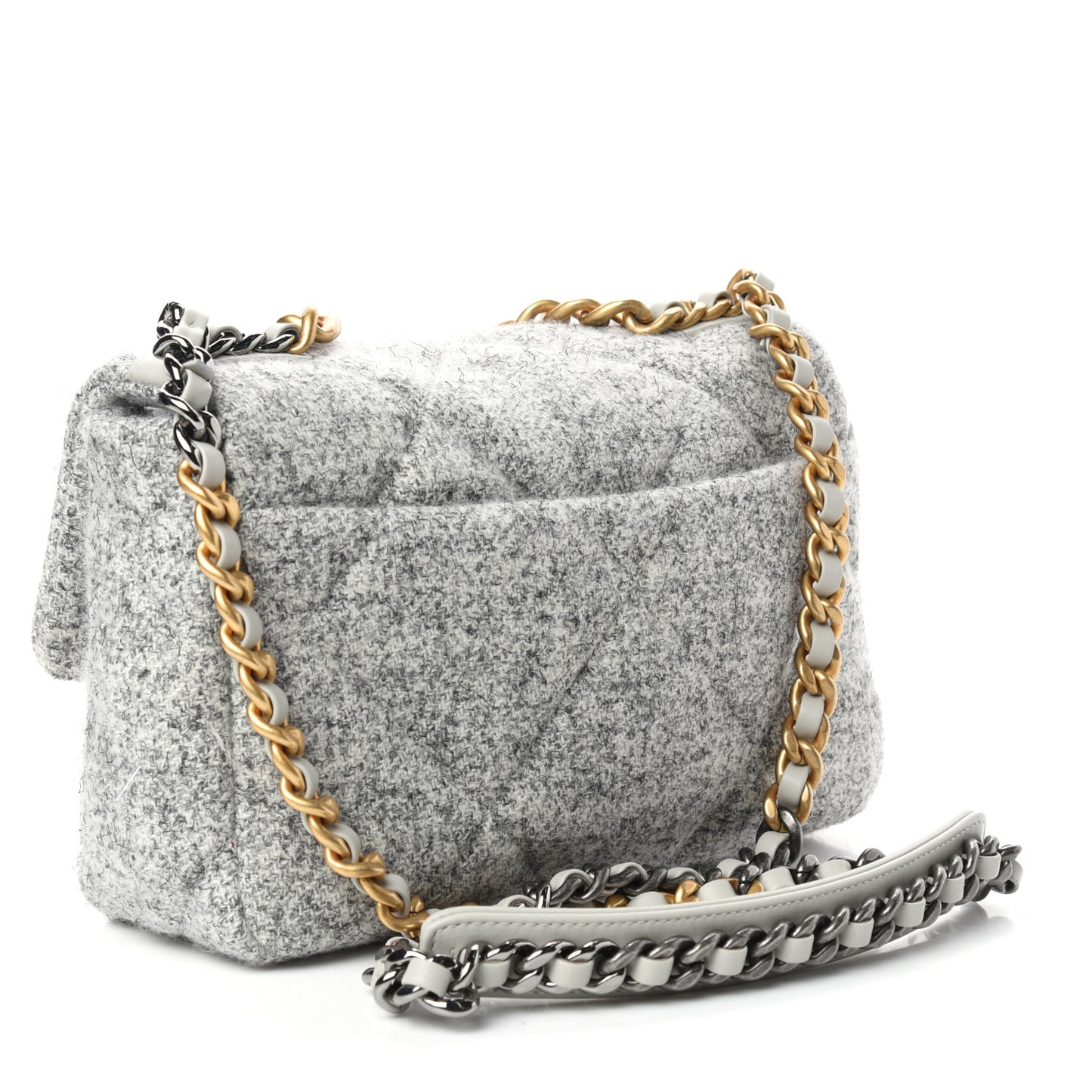 Tweed Quilted Medium Chanel 19 Flap Grey Ecru