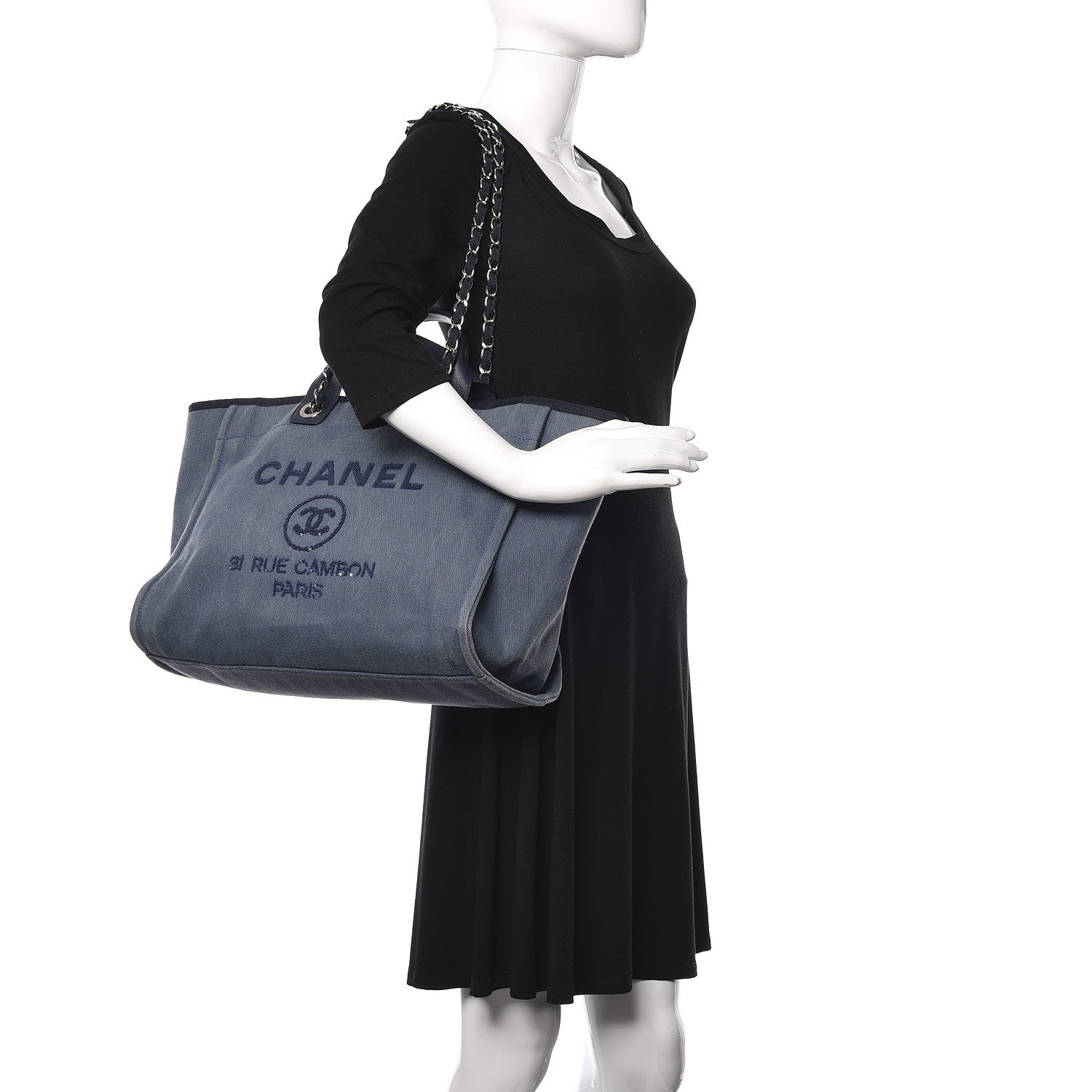 Chanel Canvas Sequin Large Deauville Tote Navy 2 of 10