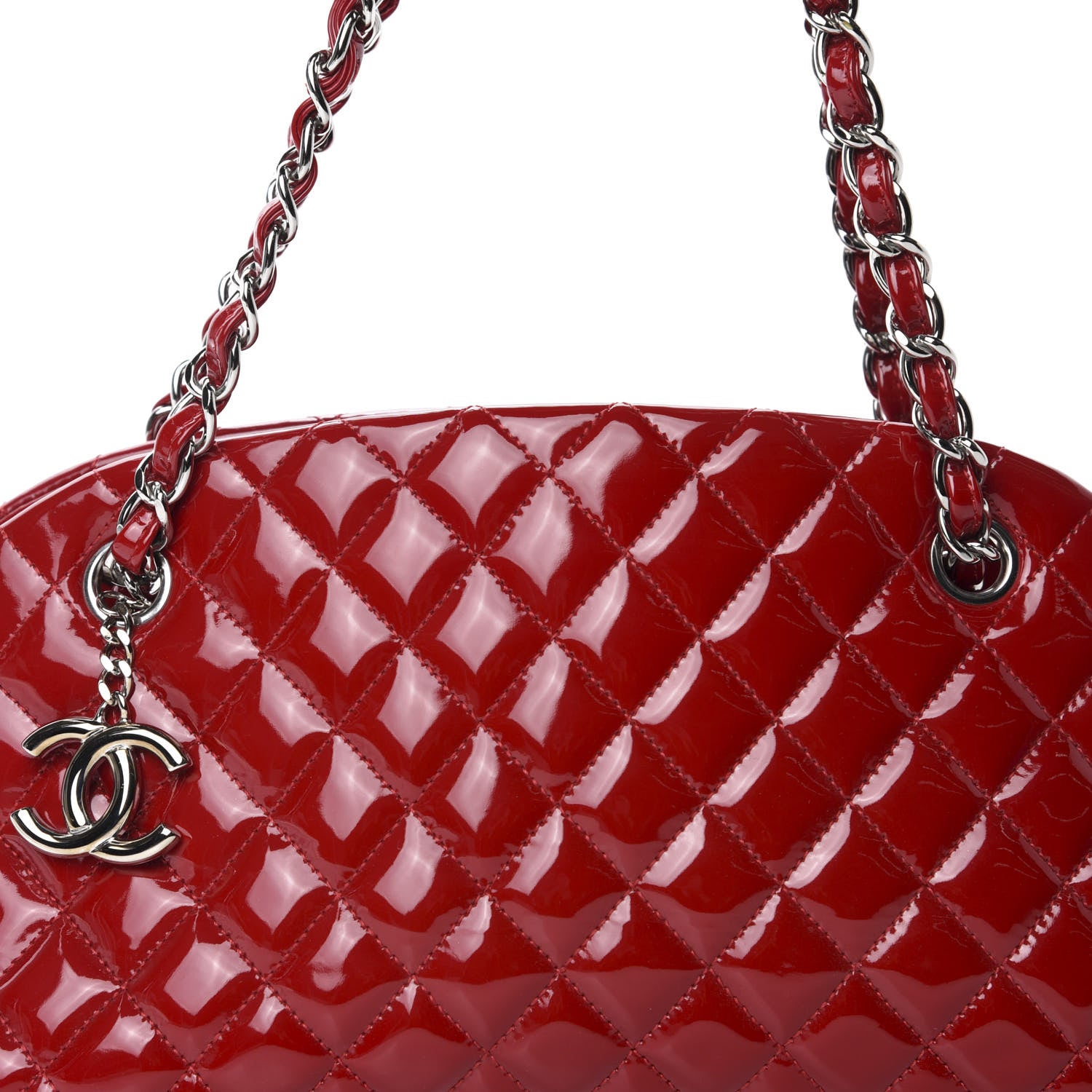 Chanel Patent Quilted Medium Just Mademoiselle Bowling Bag Red 14 of 14