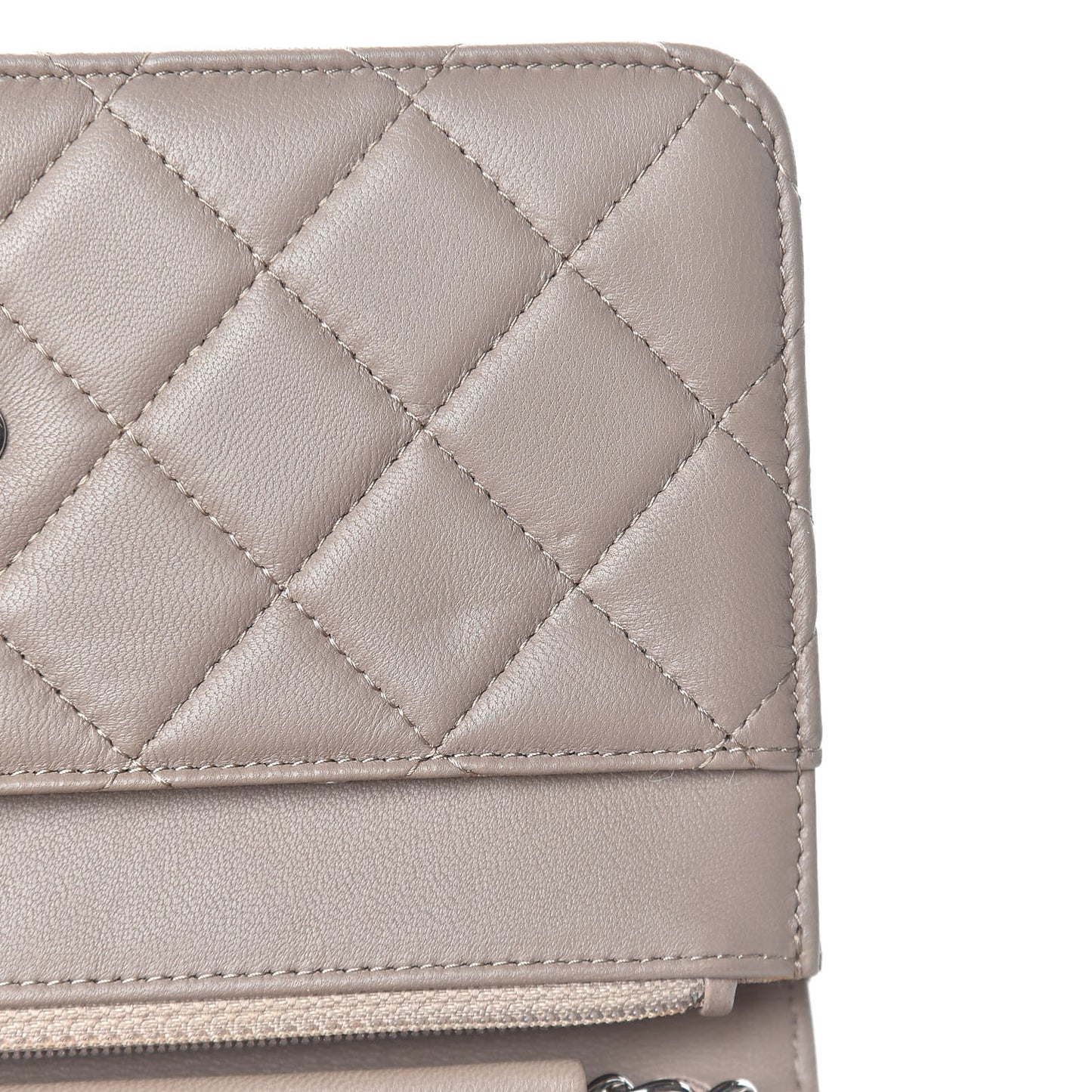 Lambskin Quilted Wallet on Chain WOC Taupe