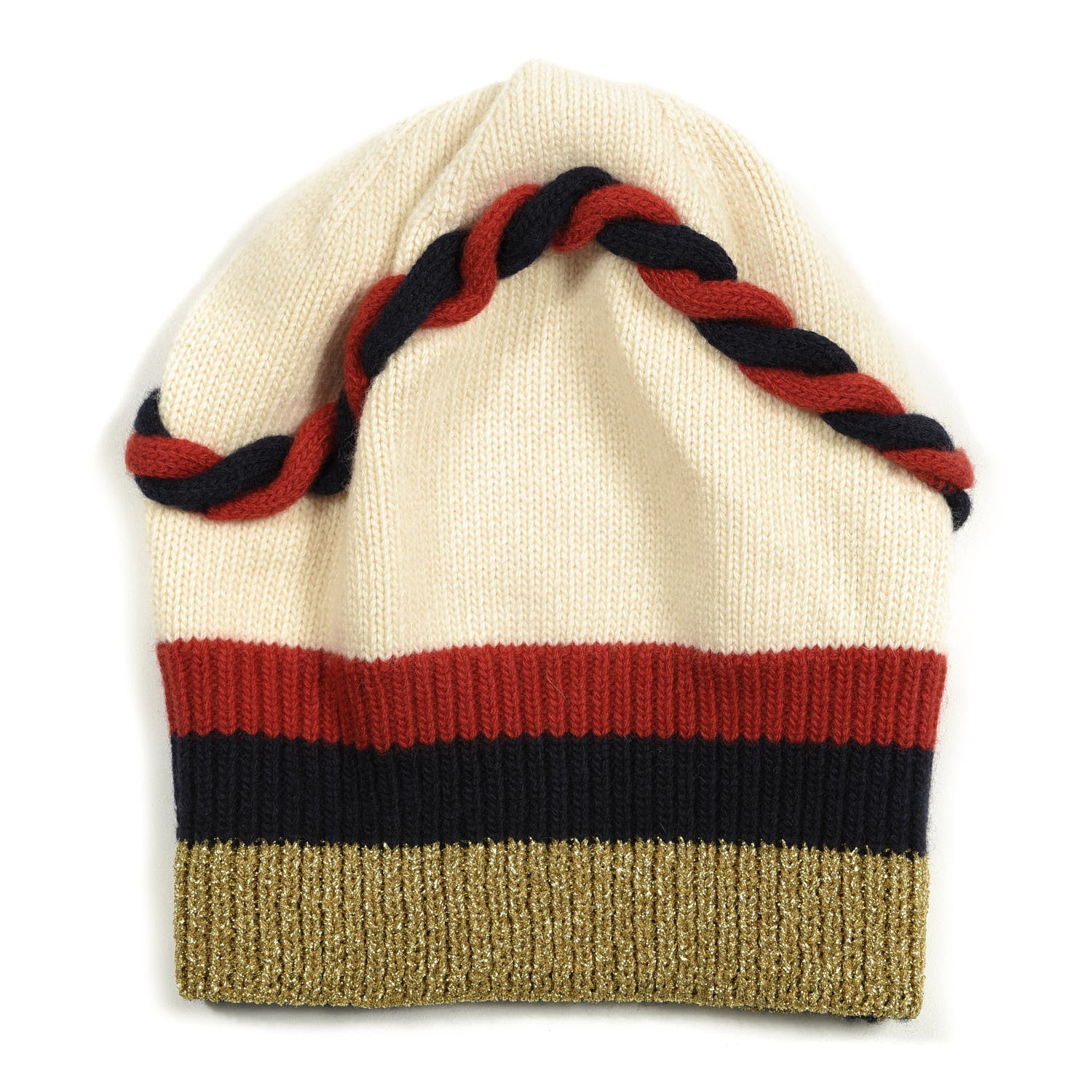 Gucci Wool Silk Web Beanie Hat M White Multicolor 1 of 3