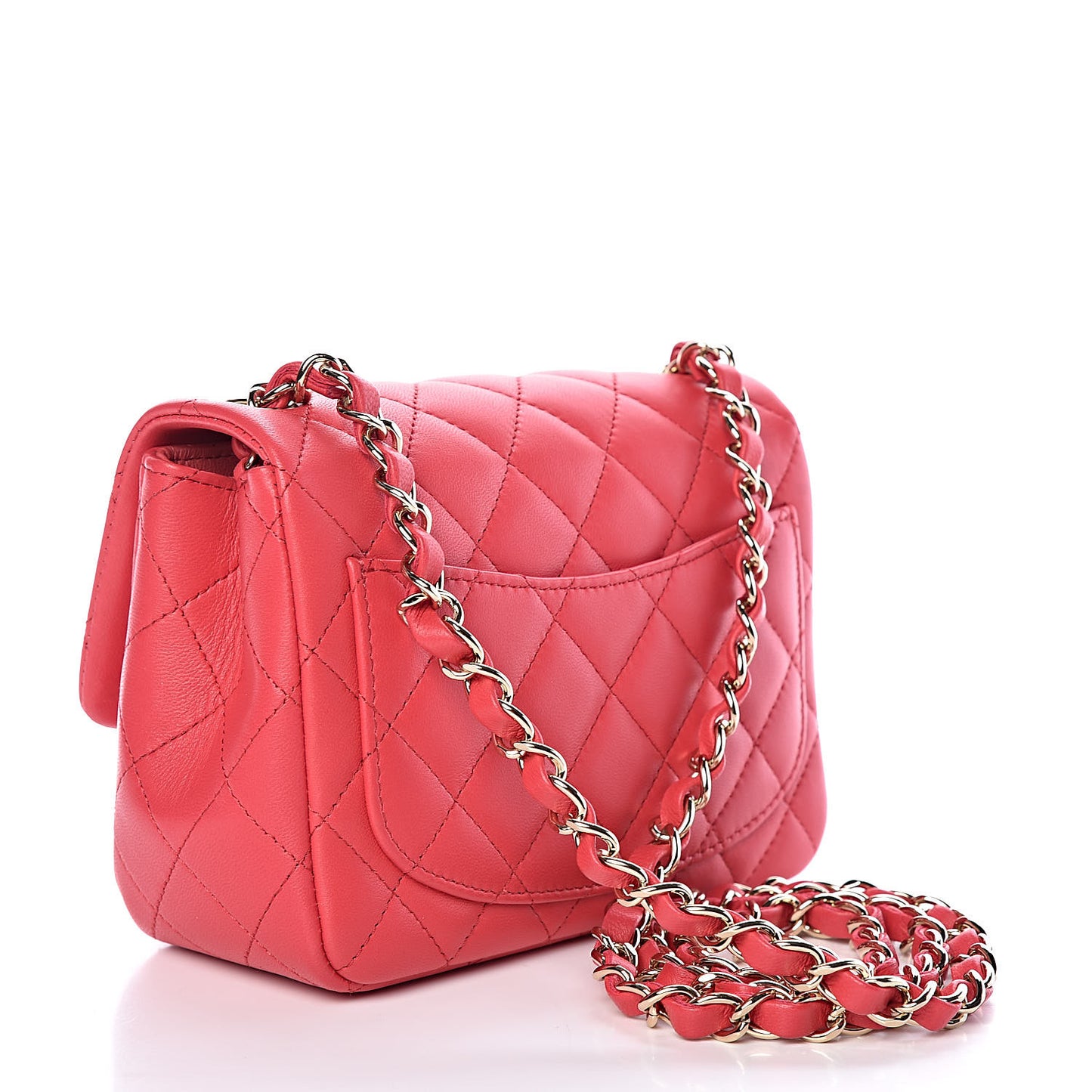 Lambskin Quilted Mini Square Flap Light Red