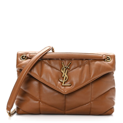 Saint Laurent Lambskin Quilted Small Loulou Puffer Monogram Chain Satchel Dark Honey 1 of 9