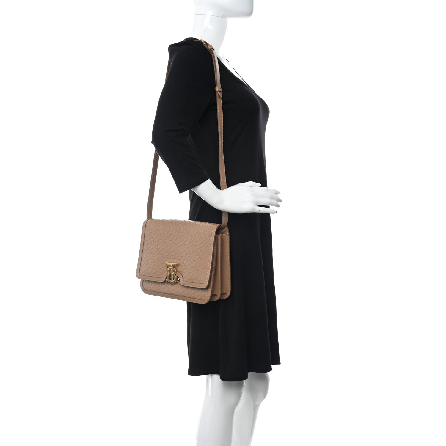 Burberry Calfskin Monogram Embossed Medium TB Bag Light Camel 2 of 10