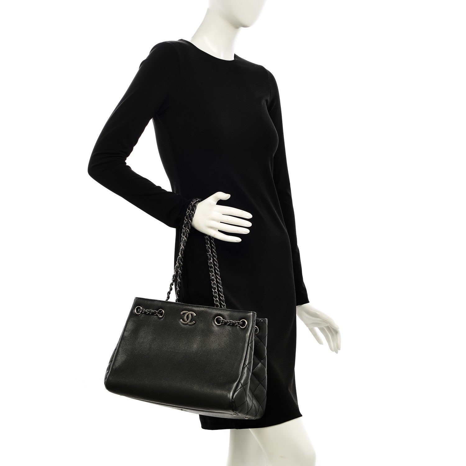 Chanel Metallic Grained Calfskin Woven Chain Shopping Bag Black 2 of 7