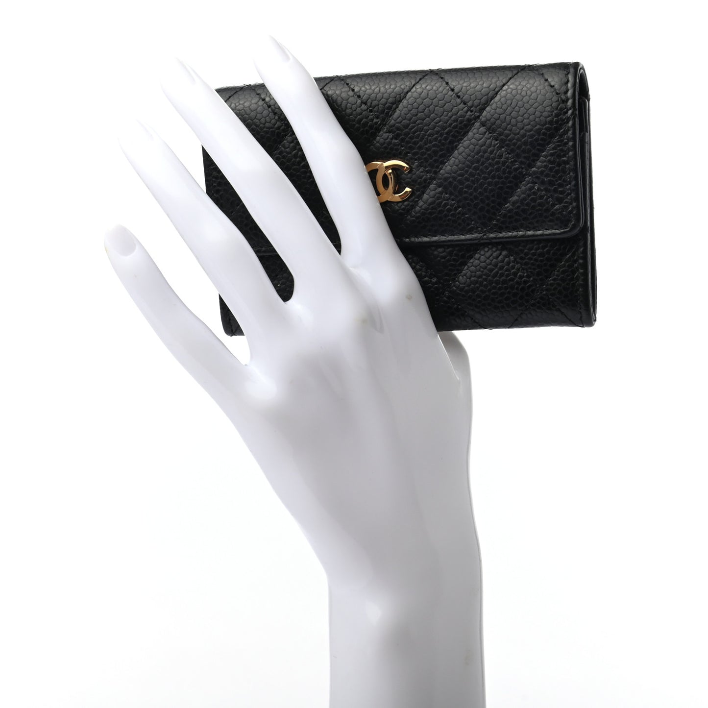 Caviar Quilted Flap Card Holder Black