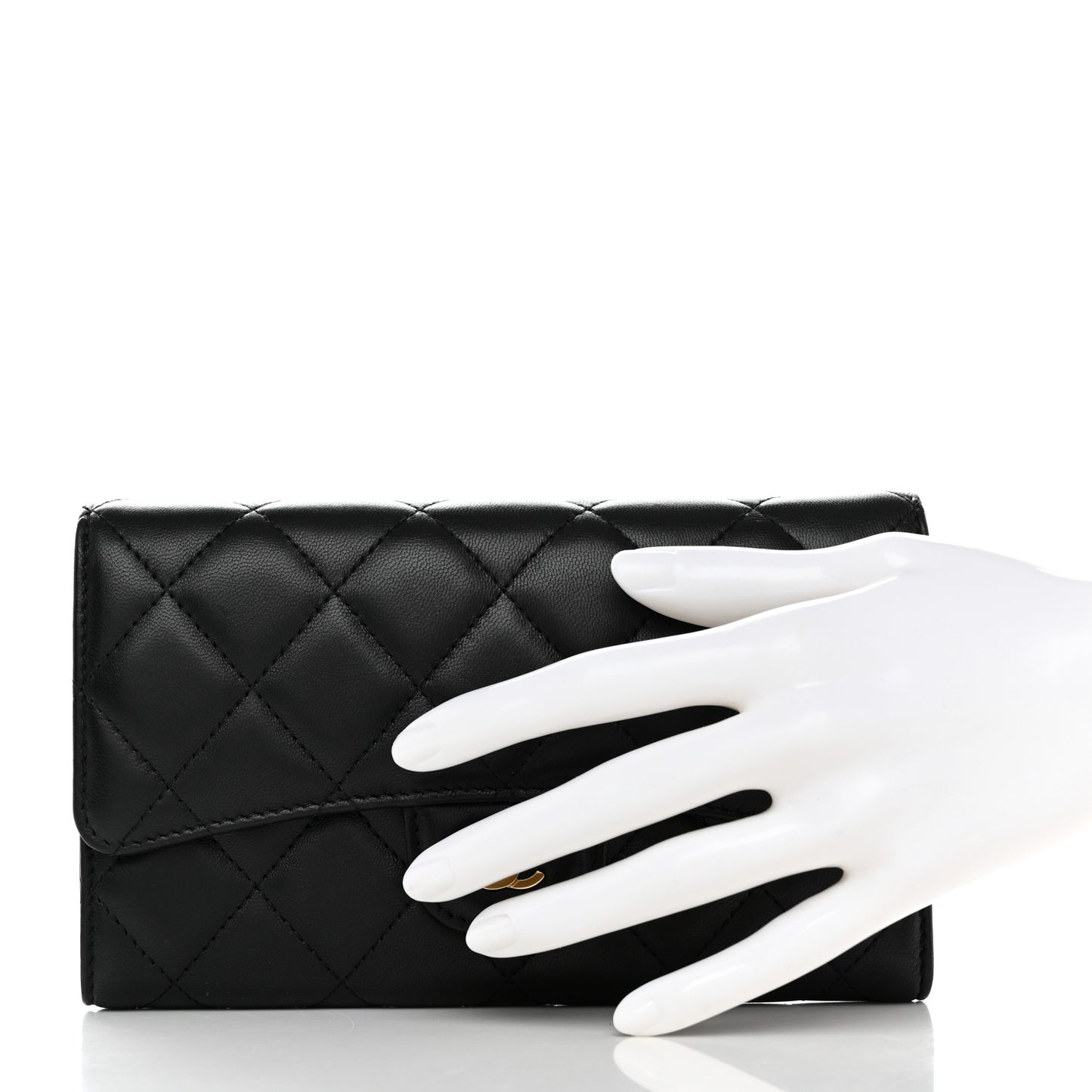 Lambskin Quilted Large Flap Wallet Black