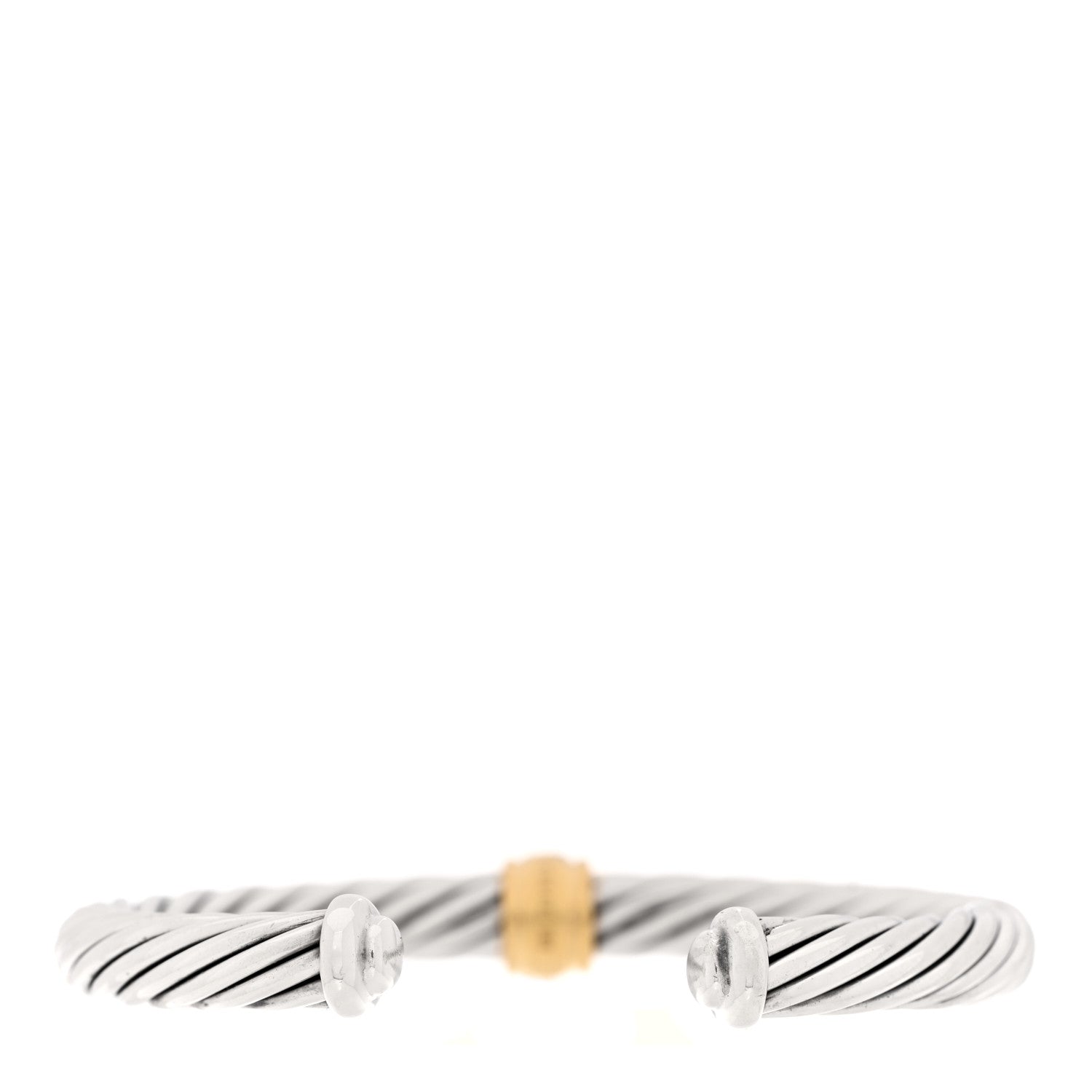 David Yurman Sterling Silver 18K Yellow Gold Diamond 7mm Cable Classics Station Bracelet 2 of 5